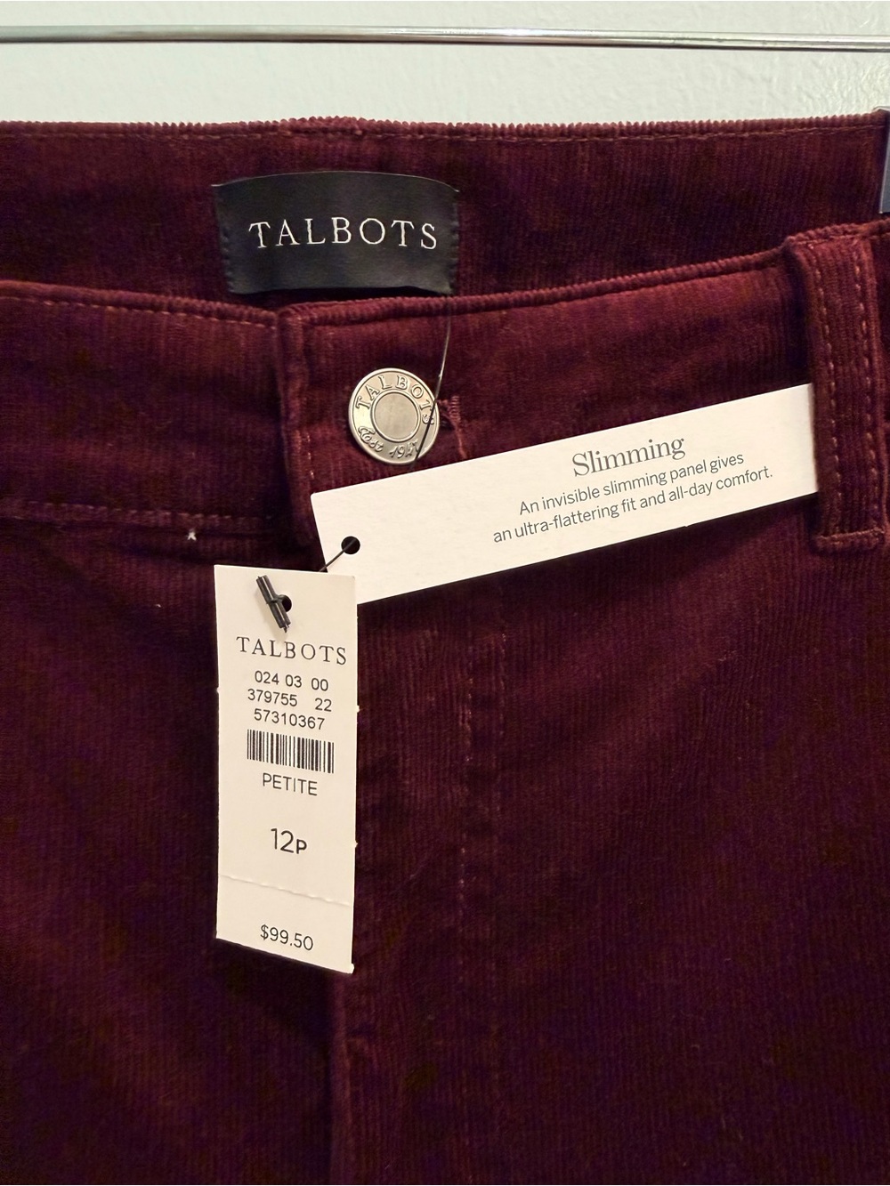 Talbots Corduroy Straight Leg Pants High Waisted Burgundy Red Women's Size 12P - Picture 5 of 14